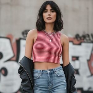 Zara French Girl style Striped Crop Top, Y2K Retro Vibe, Size S